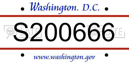 S200666 District Of Columbia License Plate