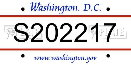 S202217 District Of Columbia License Plate