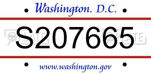 S207665 District Of Columbia License Plate