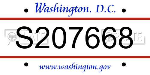S207668 District Of Columbia License Plate