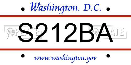 S212BA District Of Columbia License Plate