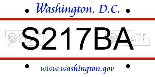 S217BA District Of Columbia License Plate