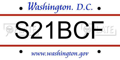 S21BCF District Of Columbia License Plate