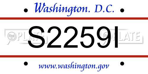 S2259I District Of Columbia License Plate