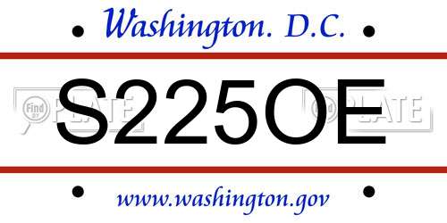 S225OE District Of Columbia License Plate