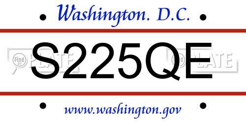 S225QE District Of Columbia License Plate