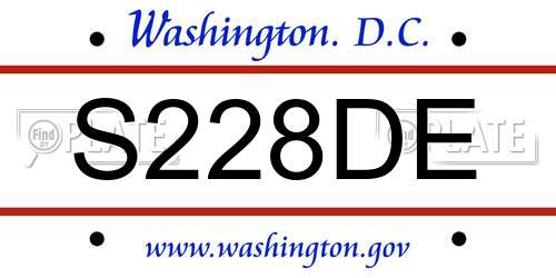 S228DE District Of Columbia License Plate