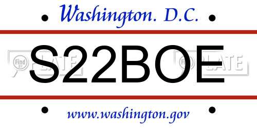 S22BOE District Of Columbia License Plate