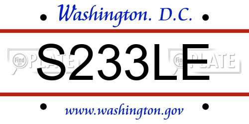 S233LE District Of Columbia License Plate