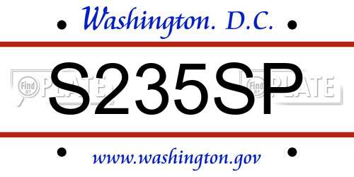 S235SP District Of Columbia License Plate