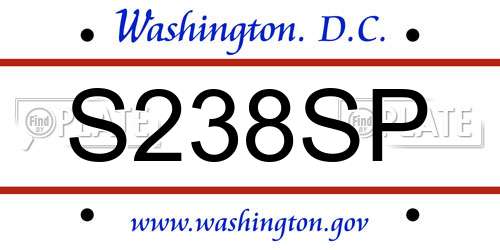 S238SP District Of Columbia License Plate