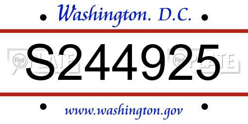 S244925 District Of Columbia License Plate