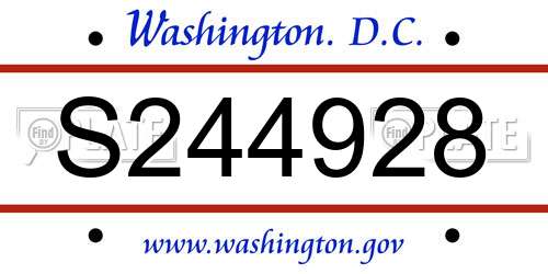 S244928 District Of Columbia License Plate
