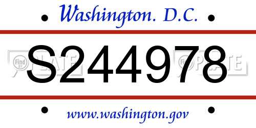 S244978 District Of Columbia License Plate