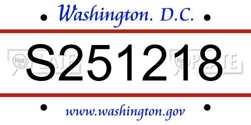 S251218 District Of Columbia License Plate