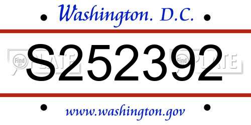 S252392 District Of Columbia License Plate