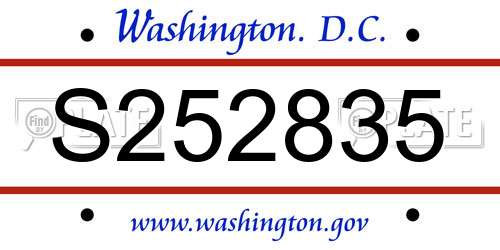 S252835 District Of Columbia License Plate