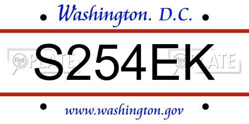 S254EK District Of Columbia License Plate