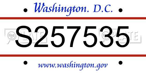 S257535 District Of Columbia License Plate