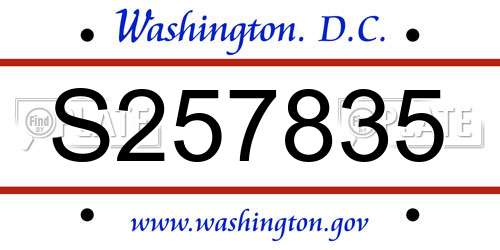 S257835 District Of Columbia License Plate