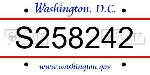 S258242 District Of Columbia License Plate