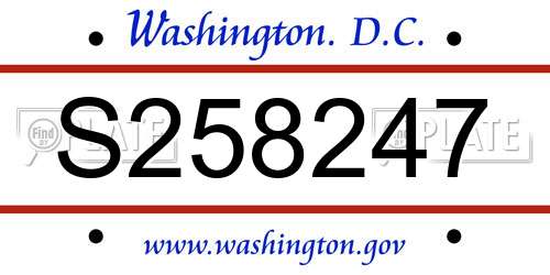 S258247 District Of Columbia License Plate