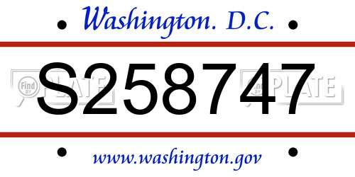 S258747 District Of Columbia License Plate