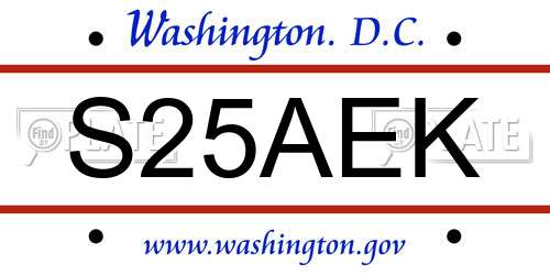 S25AEK District Of Columbia License Plate