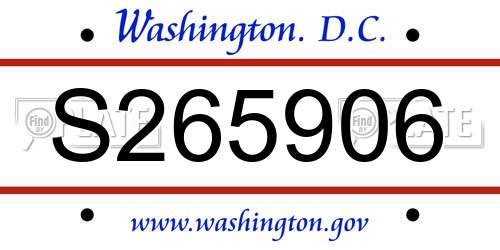 S265906 District Of Columbia License Plate