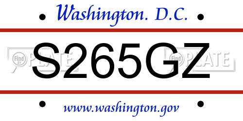 S265GZ District Of Columbia License Plate