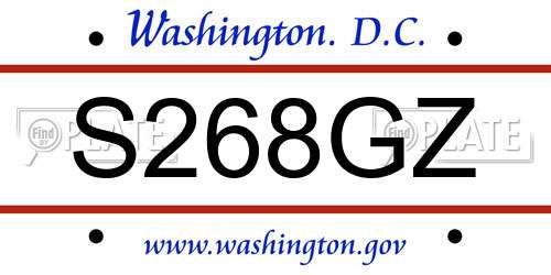 S268GZ District Of Columbia License Plate