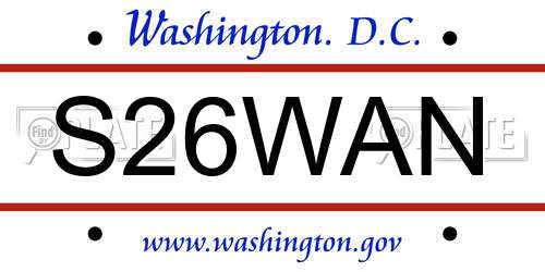 S26WAN District Of Columbia License Plate