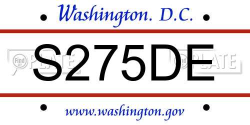 S275DE District Of Columbia License Plate