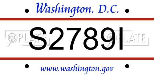 S2789I District Of Columbia License Plate