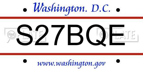 S27BQE District Of Columbia License Plate