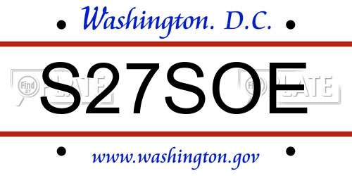 S27SOE District Of Columbia License Plate