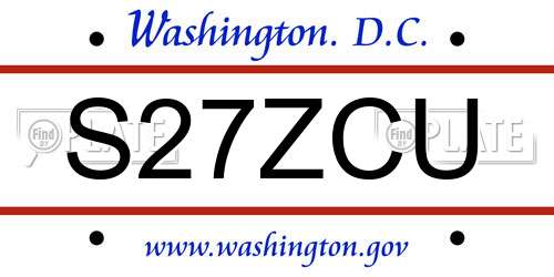 S27ZCU District Of Columbia License Plate