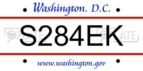 S284EK District Of Columbia License Plate