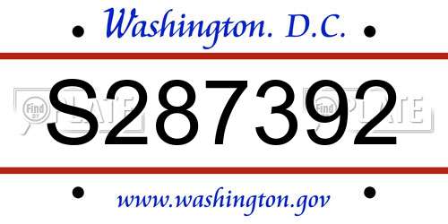 S287392 District Of Columbia License Plate