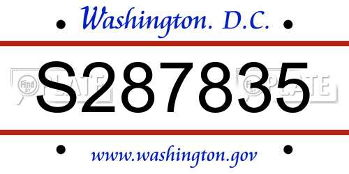 S287835 District Of Columbia License Plate