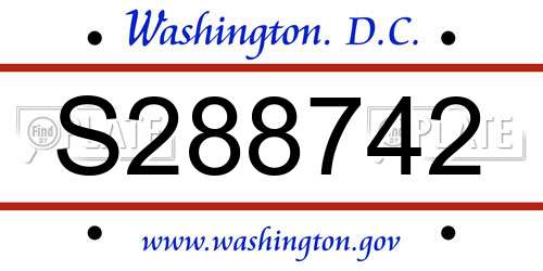 S288742 District Of Columbia License Plate