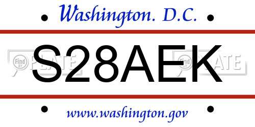 S28AEK District Of Columbia License Plate