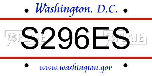 S296ES District Of Columbia License Plate