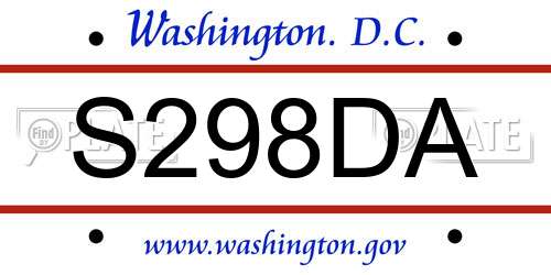 S298DA District Of Columbia License Plate