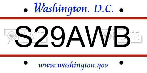 S29AWB District Of Columbia License Plate