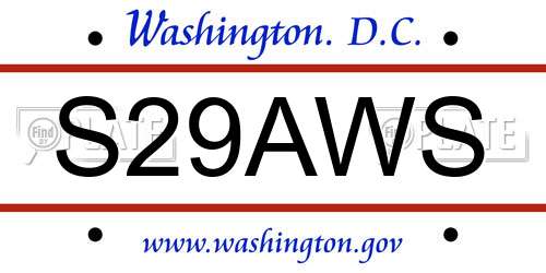 S29AWS District Of Columbia License Plate