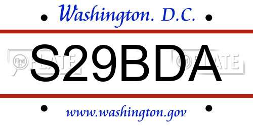 S29BDA District Of Columbia License Plate