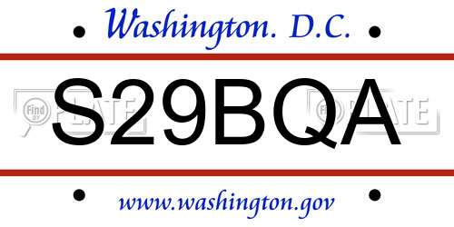 S29BQA District Of Columbia License Plate