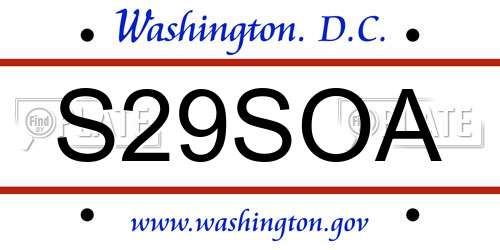 S29SOA District Of Columbia License Plate
