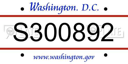 S300892 District Of Columbia License Plate